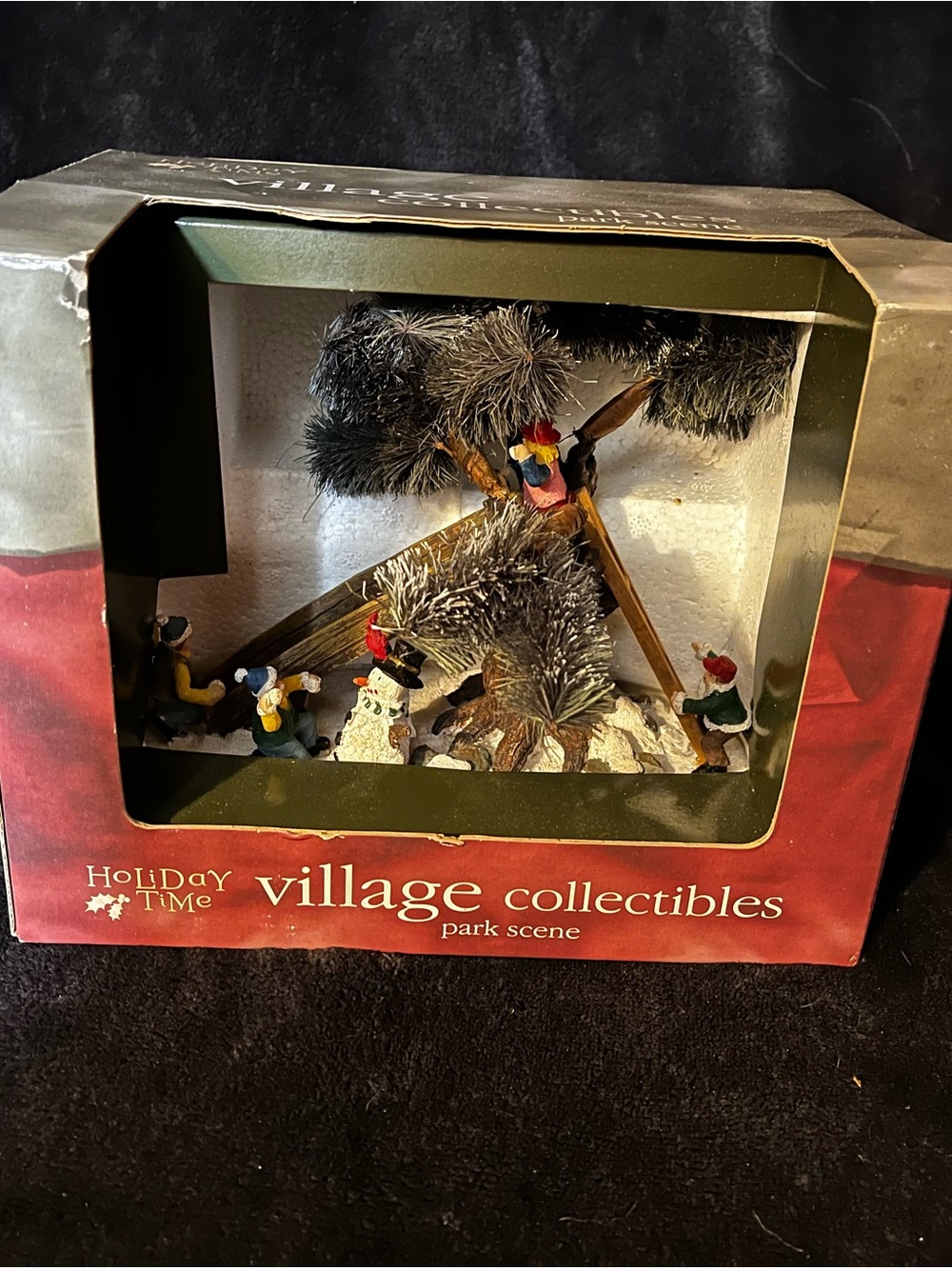 Holiday Time Park Scene Village Collectible - Green/Red HTF